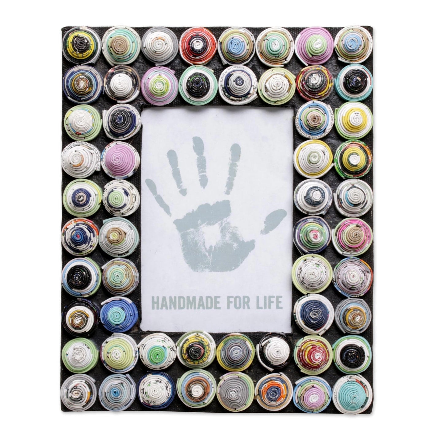 4x6 Recycled Paper Photo Frame with Circle Motifs from Bali - Colorful Shrines