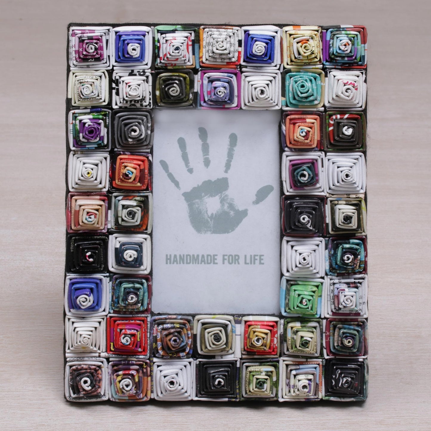 3x5 Recycled Paper Photo Frame with Multicolored Squares - Square Shrines