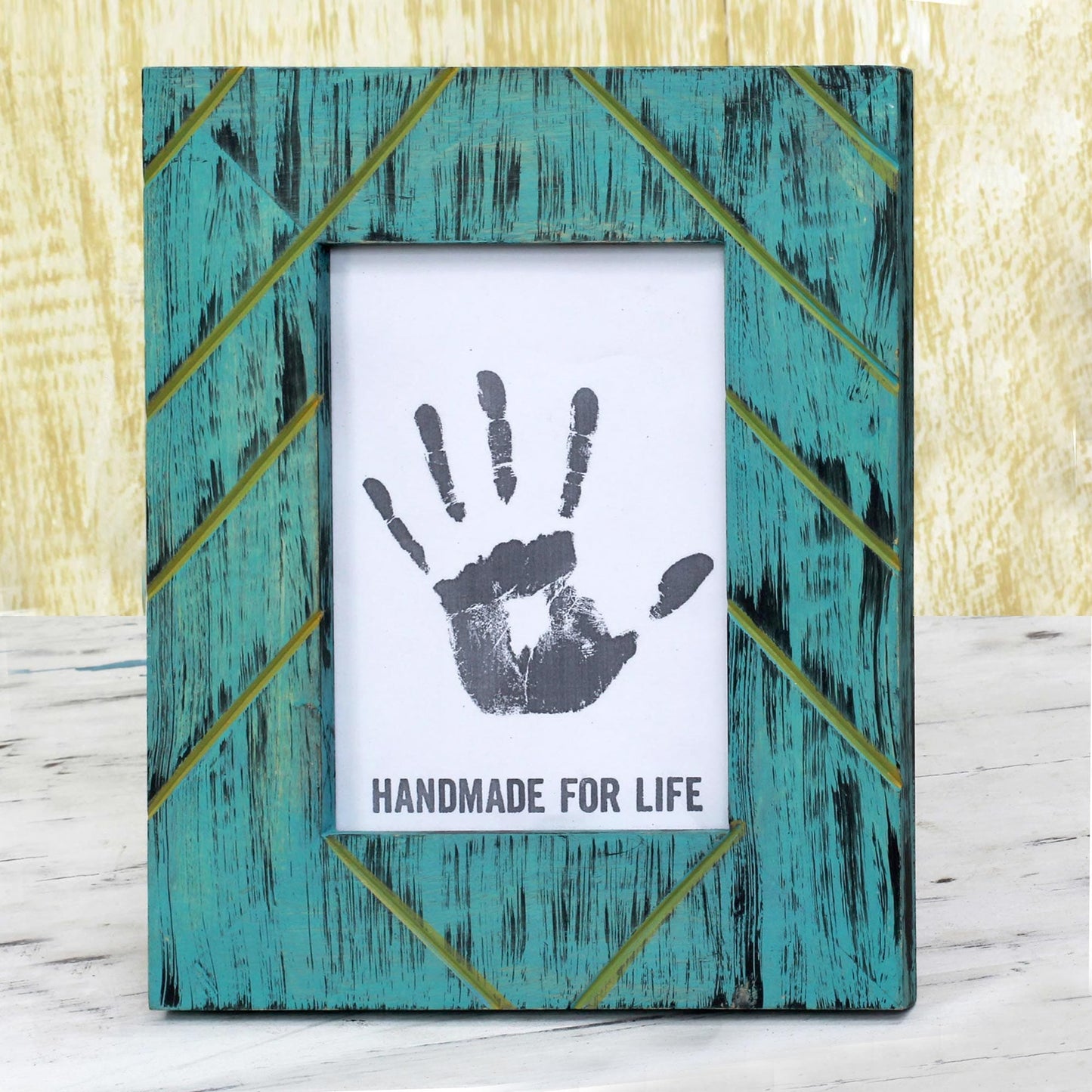 Antique Looking 5x7 Photo Frame in Greenish Blue - Great Memories
