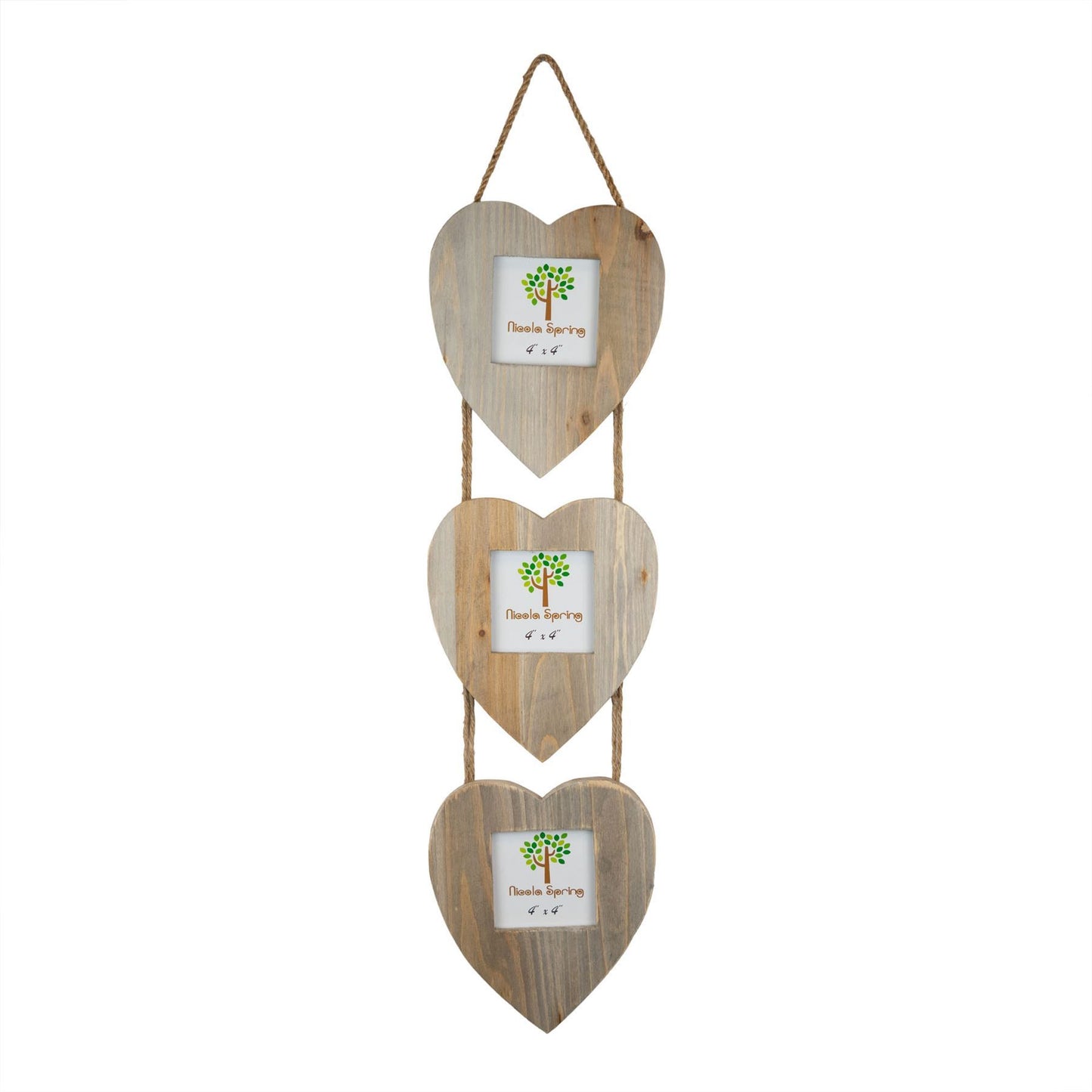 4 x 4 Wooden Hearts Hanging Triple Photo Frame