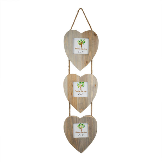 4 x 4 Wooden Hearts Hanging Triple Photo Frame