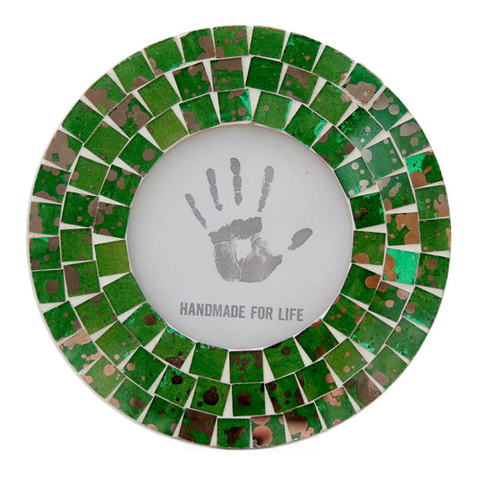 4 x 4 Green Glass Handcrafted Indian Mosaic Picture Frame - Moradabad Meadows