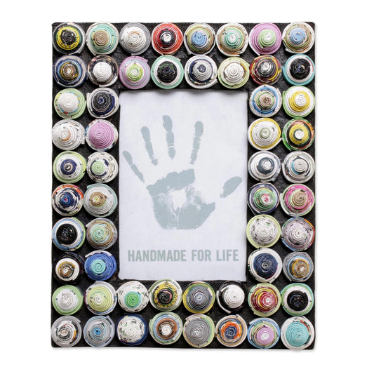 4x6 Recycled Paper Photo Frame with Circle Motifs from Bali - Colorful Shrines